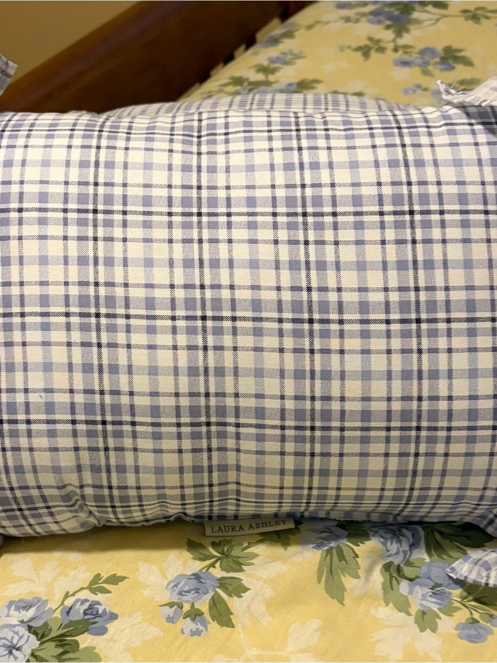 Laura Ashley Blue and Cream Plaid Pillow